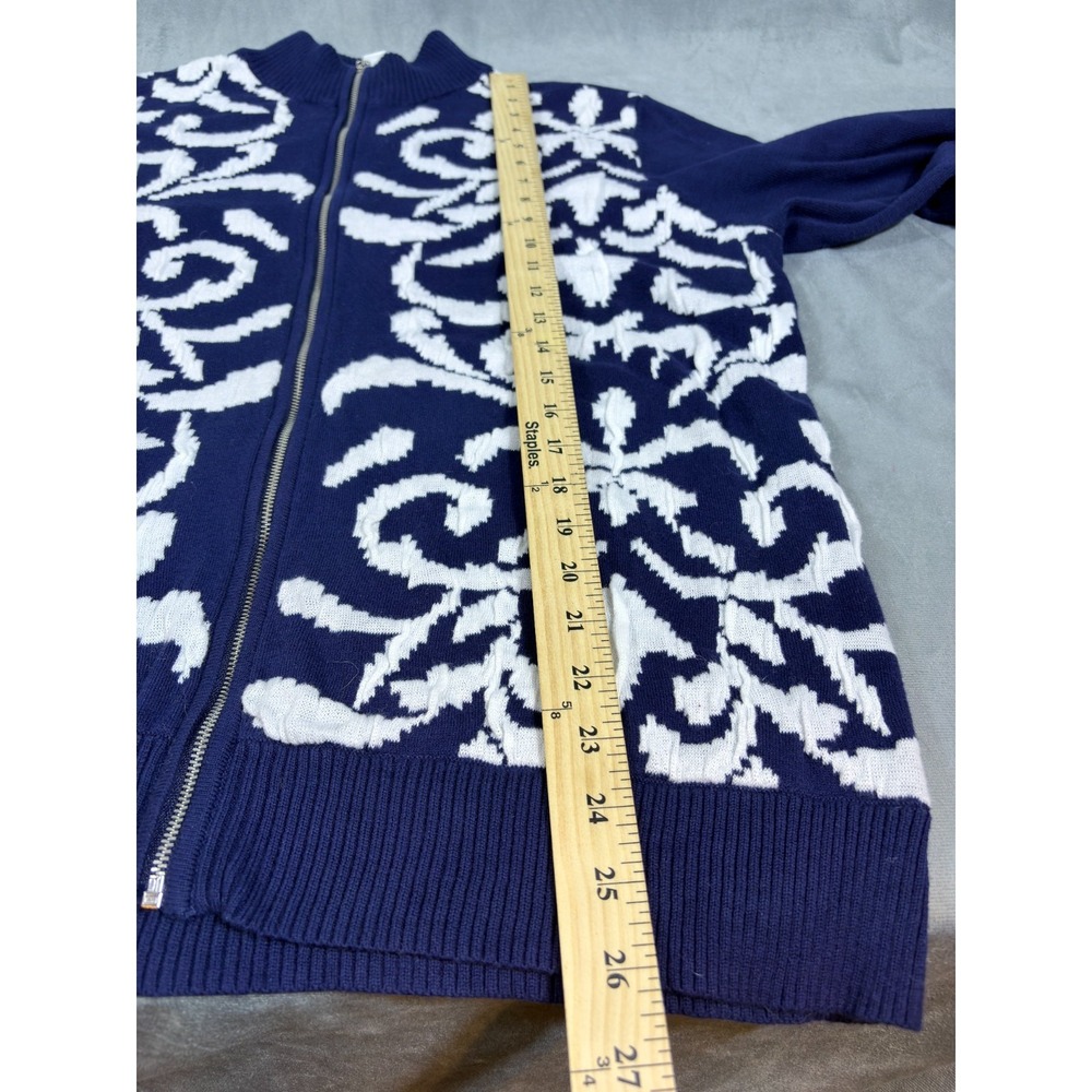 Chicos Weekends Cardigan Sweater Navy w/White Lightweight Beach Summer Nights 3 - Picture 4 of 15